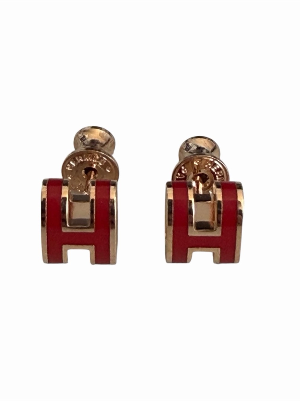 Hermes Mini H Pop Earrings Red and Gold